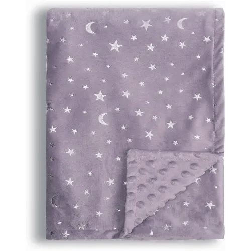 Baby Blanket for Boys Girls Soft Minky with Double Layer Dotted Backing, Star and Moon Printed 30 x 40 Inch Receiving Blanket (Violet)