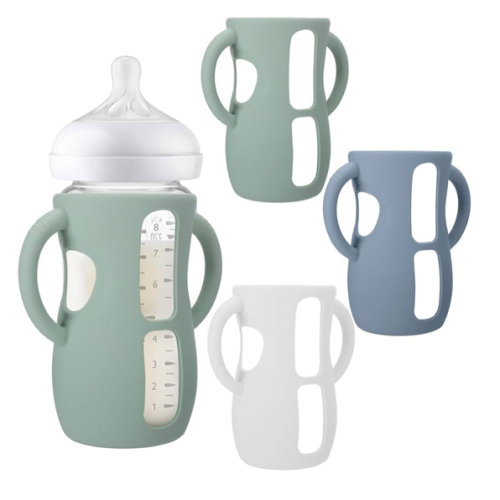 BUSOHA 3 Pack Silicone Sleeves for Avent Baby Bottles - Anti Breakage Baby Bottle Holder with Handle for Avent Natural Glass Baby Bottles,Compatible with Avent Baby Bottle,8 OZ