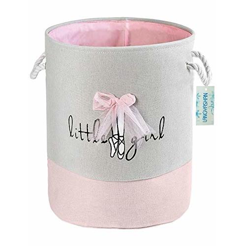 LANGYASHAN Laundry Basket Canvas Collapsible Organizer Storage Basket for Boys Girls Laundry Hamper Toy Bins Gift Baskets Bedroom Clothes Children Nursery (Pink Lace)