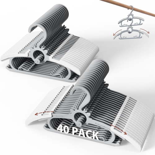 Baby Hangers 40PCS, 11"-14" Extendable and Stackable Kids Hangers, 45g Ultra-Thick Space Saving Non-Slip Plastic Hanger for Infant, Toddler and Nursery Closet, Gray