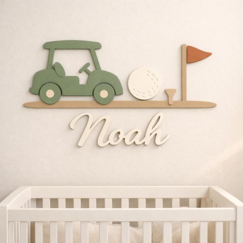 Golf Nursery Name Sign • Newborn Name Sign • Golf Nursery Decor • Personalized Wooden Baby Name Sign • Golf Cart Wall Art Boy Room