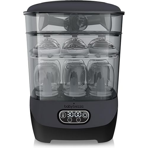 Baby Brezza Bottle Sterilizer and Dryer Advanced – 33% Faster - Largest Capacity Steam Sanitizer - Universal Sterilization Machine for All Bottles + Pump Parts - HEPA Air Filter, Charcoal