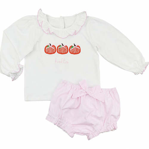 Pink Striped Applique Pumpkin Diaper Set