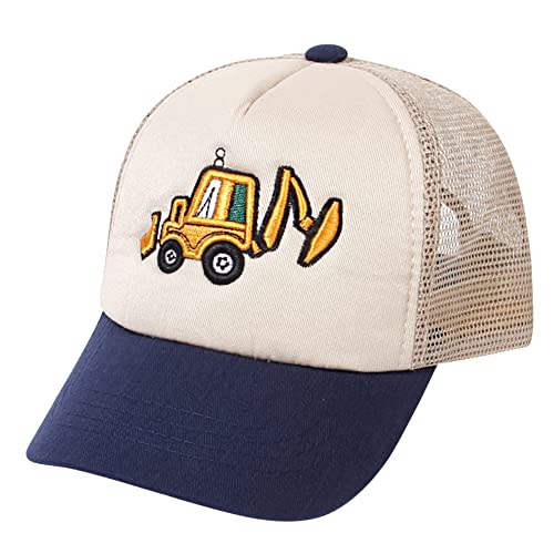 Cute Embroidery Excavator Kids Baseball Cap Adjustable Cotton Washed Vintage Cowboy Hat for Boys Girls Age 2-8