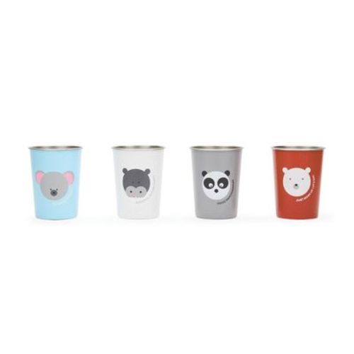 Red Rover 10oz 4pk Stainless Steel Kids Animal Tumbler Cups: Kids Cup Set for Cold Beverages, Hand Wash, Silver