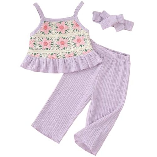 Toddler Baby Girl Summer Clothes Outfits Crocheted Ruffle Camisole Pants Kids Clothing Set