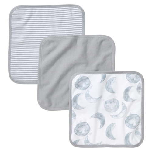 Burt's Bees Baby Washcloths, Absorbent Knit Terry, Super Soft 100% Organic Cotton, Light Hello Moon, 3 Pack