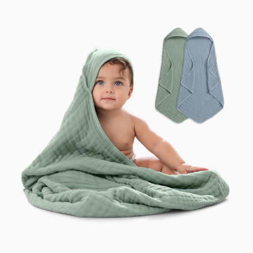 Cotton Muslin Hooded Baby Towel (2 Pack) - Pacific Blue And Fern