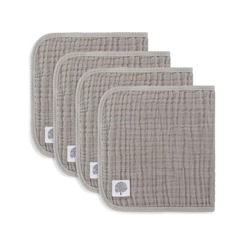 Parker Baby Co. Muslin Burp Cloths, 100% Cotton, Large, Soft & Absorbent Baby Burp Cloths for Boys & Girls, Gray Set, 4 Pack