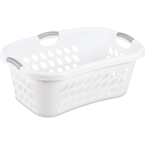 Hip Hold Plastci Laundry Basket, White with Titanium Handles
