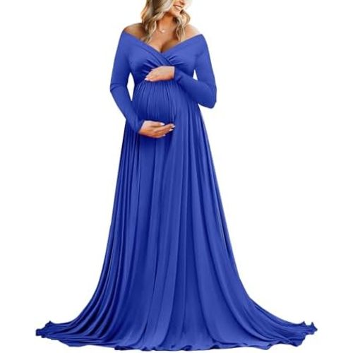 Saslax Maternity Off Shoulders Half Circle Gown for Baby Shower Photo Props Dress