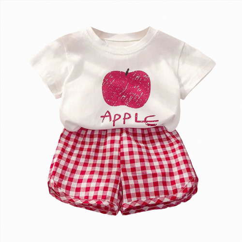 HCNTES Baby Girl Toddler kid Outfit Sets Short Sleeve T-shirt Elastic Waist Shorts 2 Piece Short Set Summer Spring Pjs For 12-24 Months 2t 3t 4t 5t 6t 7t Children, 12-18 Months