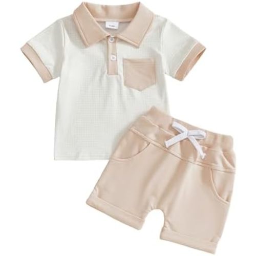 Toddler Baby Boy Summer Clothes Plaid Lapel Short Sleeve T-Shirt Top Shorts Sets Infant Outfit 6 12 18 24 Months