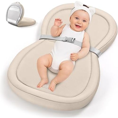 Orzbow Baby Changing Pad, Foldable Diaper Changing Pad for Dresser and Table, Wipeable Changing Pad Easy to Clean, Waterproof PU and Soft Foam Inner, Non-Slip & Lightweight, with Safety Strap, Beige