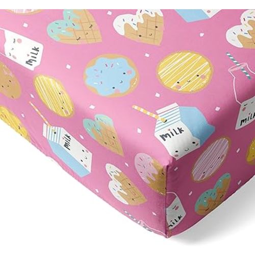 Little Sleepies Baby Crib Sheets, Buttery Soft Viscose from Bamboo Crib Sheets for Boys & Girls, Toddler Bed Sheet, Standard Crib Mattress Sheet, Super Stretchy & Elasticized (Pink Cookies & Milk)