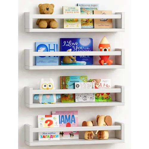 Forbena Floating Nursery Book Shelves for Wall Set of 4, Wall Bookshelf for Kids Room, White Wood Hanging Bookshelves Book Shelf for Baby Toddler Childrens Boy Girl Bedoom Toy and Decor Storage