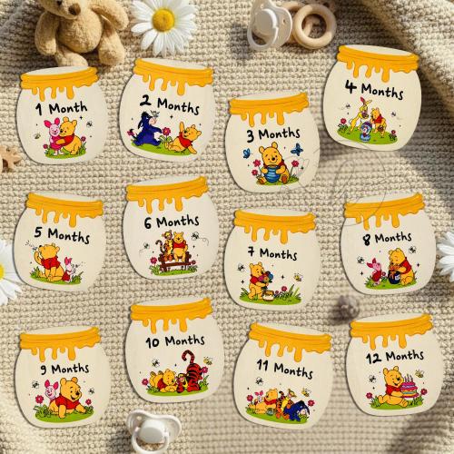 Wooden Baby Milestone Signs Honey Jar Theme, Cute Month-by-Month Growth Discs, Gender Neutral Newborn Announcement Card & Keepsake Gift