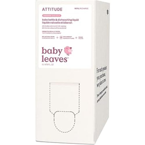 ATTITUDE Baby Dish Soap and Bottle Cleaner, EWG Verified Dishwashing Liquid, No Added Dyes or Fragrances, Tough on Milk Residue and Grease, Vegan, Vegan, Unscented, Bulk Refill, 67.6 Fl Oz