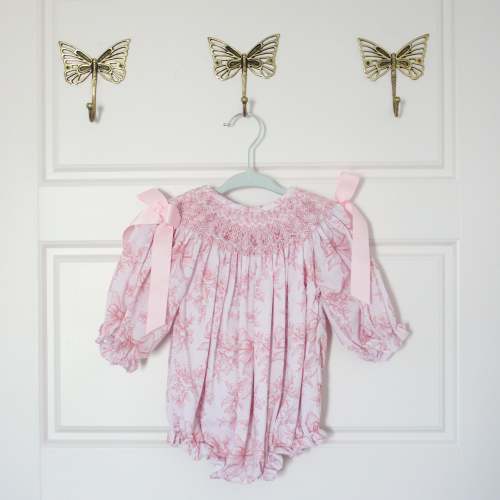 Blooming Bows Geometric Smocked Bubble – Little Bear Smocks