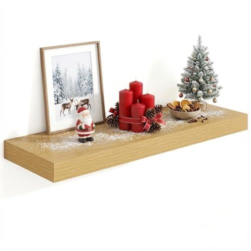 Heimlove 36 Inch Floating Shelves for Wall,10 Deep Wood Shelves with Invisible Brackets,Wall Mounted Storage & Display Shelves for Bedroom,Living Room,Kitchen,Office,Oak Color