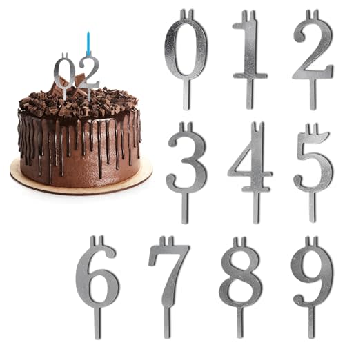 Numbered Aluminum Birthday Cake Candle Holder Set – 20 Reusable Cake Toppers for Parties, Anniversaries and Celebrations - Includes Double Numbers 0-9 (Silver)
