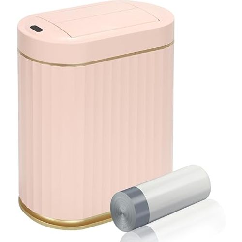 ELPHECO Bathroom Trash Can with Lid Butterfly, Motion Sensor Trash Can Bathroom Decor Automatic Garbage Can Wastebasket Bathroom Accessories, Kitchen, Living Room, Office, Pink Gold