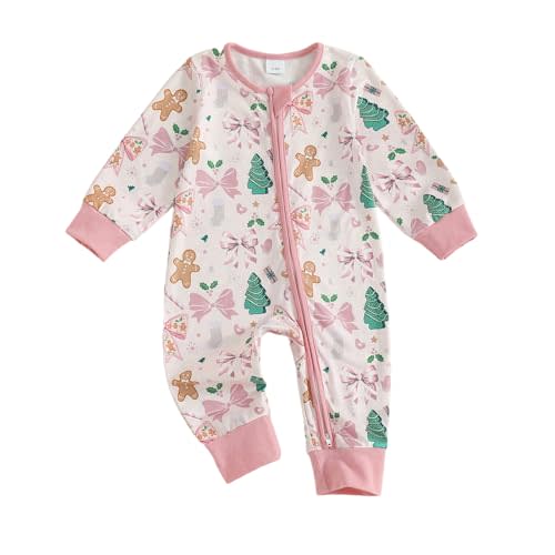 Newborn Baby Boy Girl Christmas Outfit Christmas Tree/Gingerbread Man Zipper Jumpsuit Romper Infant Fall Xmas Clothes
