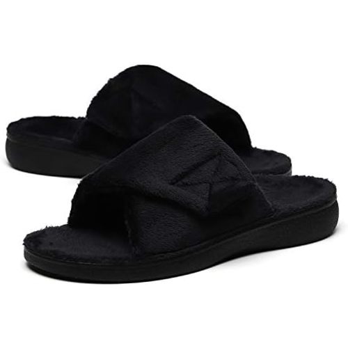 SOLLBEAM Women's Plantar Fasciitis Fuzzy House Orthopedic Adjustable Slippers With Arch Support Orthotic Heel Cup Sandals For Ladies