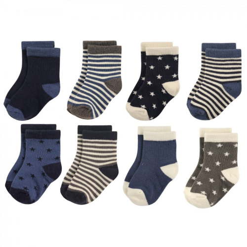 Hudson Baby Infant Boy Cotton Rich Newborn and Terry Socks, Stars, 12-24 Months