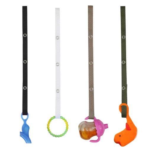 Baby Buddy Toddler Secure-A-Toy Strap, Secures Toys, Teether, or Pacifier, Black-White-Tan-Olive 4pk