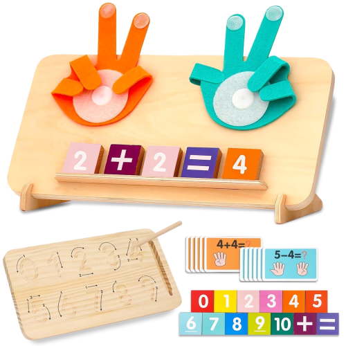 Sunforu Montessori Learning Toys for Toddlers 2-4, Preschool Educational Math Toy, Manipulatives Number Counting Block and Number Tracing Board, Boy Girl Birthday Gifts