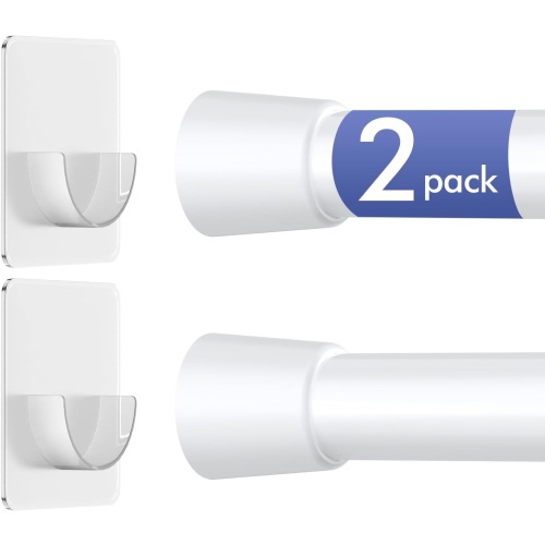 Corklatta 2 Pack White Spring Tension Curtain Rods Adjustable 16 to 40 Inch, Small Tension Rod with 4 Holders,No Drill Curtain Rods for Window 24-36