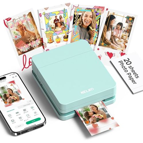 Nelko Photo Printer, PP01 Color Mini Portable Printer, Instant Smartphone Inkjet Printer, Sticky-Back Rechargeable Portable Picture Printer for iOS & Android, Smart AI APP, Valentine's Day Gift, Pink
