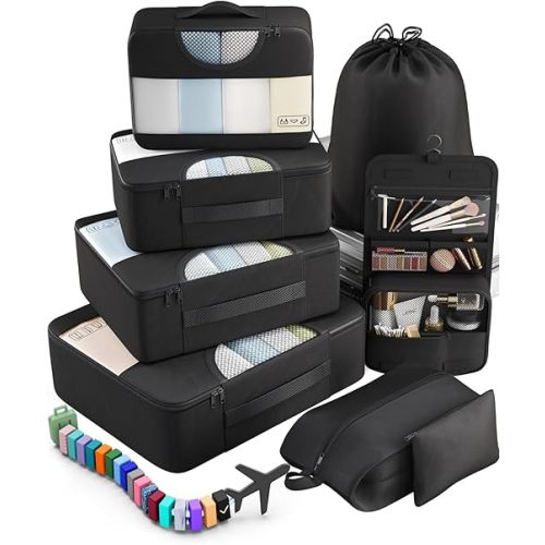 Veken 10 Set/8 Set Packing Cubes for Travel Essentials, Suitcase Organizer Bags in 4 Sizes, Carry-On Luggage Accessories with Large Laundry & Toiletry Bag, Must-Have for Airplane, Road Trip & Camping