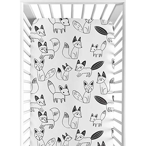 Fitted Crib Sheet for Black and White Fox Collection Baby/Toddler Bedding Set Collection