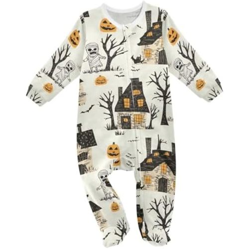 vvfelixl Halloween Haunted House Baby Sleepers for Girl Boys Newborn Baby Play One-Piece Footies for 0-3 Months