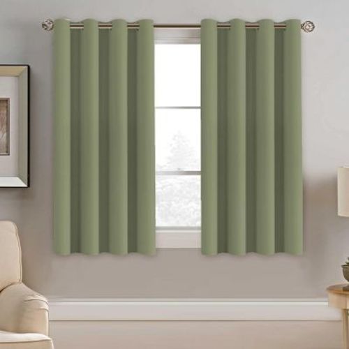 H.Versailtex Blackout Thermal Insulated Treatment Extra Long Grommet Top Solid Color Curtains Sage 52"W x 45"L