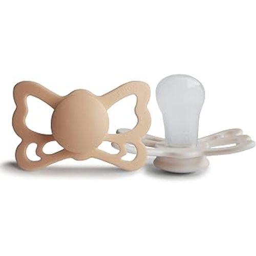 FRIGG Butterfly Anatomical SilkySoft Silicone Baby Pacifier | Made in Denmark | BPA-Free (Silky Satin/Cream, 6-18 Months)