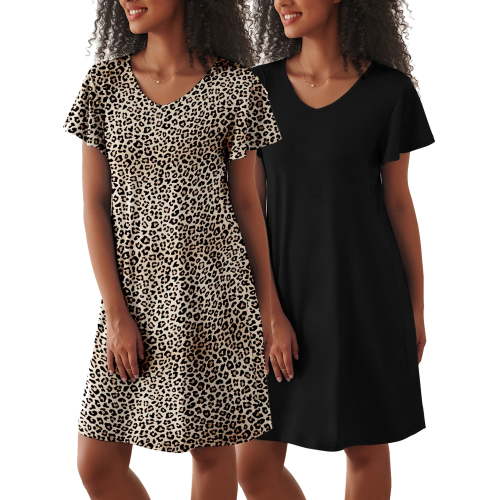 Avidlove 2 Pack Women Nightgown Sleepwear Flare Short Sleeve Sleepshirts Veck Sleepdress Causal Pajama Dress S-XXL