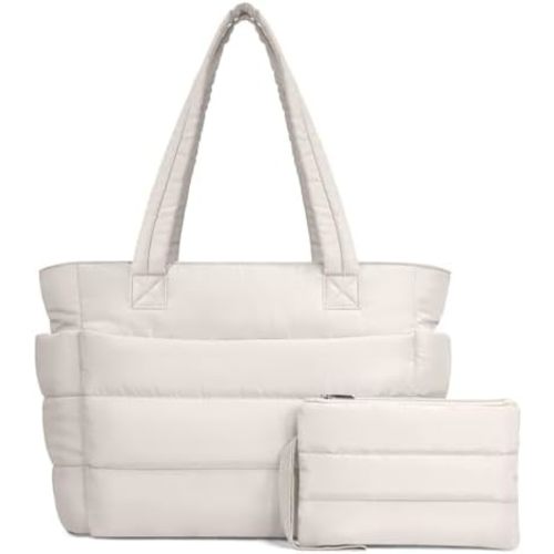 TOPDesign Puffer Tote Bag for Women, Lightweight Puffy Handbag with Compartments, Quilted Shoulder Bag for Work, Travel, Gym