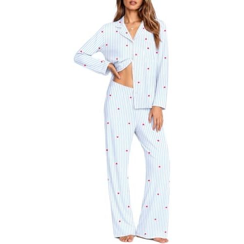 Ekouaer Pajamas for Women Set Long Sleeve Lounge Set Soft Button Down Pjs