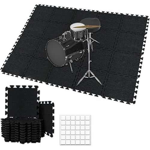 TroyStudio Thick Sound Absorbing Interlocking Floor Mats, 20 Pcs 11x 11 x 0.4 inches High Density Piano Carpet Drum Rug, Non-Slip Anti Vibration Soundproof Pads Acoustic Blankets for Music Studio