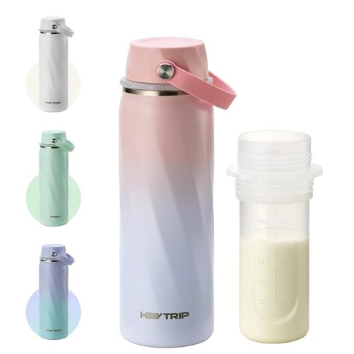 HEYTRIP Portable Breastmilk Cooler - 20oz Stainless Steel Milk Chiller Bottle for Travel & Work | Reusable Breastmilk Storage Container, 36+ Hour Cooling, TSA Approved | Rosy Azure