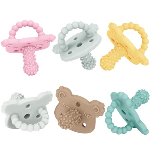 Seeway Teething Pacifier, Baby Soothes Sore Gums, BPA Free Freezable | Food-Grade Silicone,Teether Toys with Massaging Bumps,6 Pack,Easy to Hold,Freezable,3+ Months