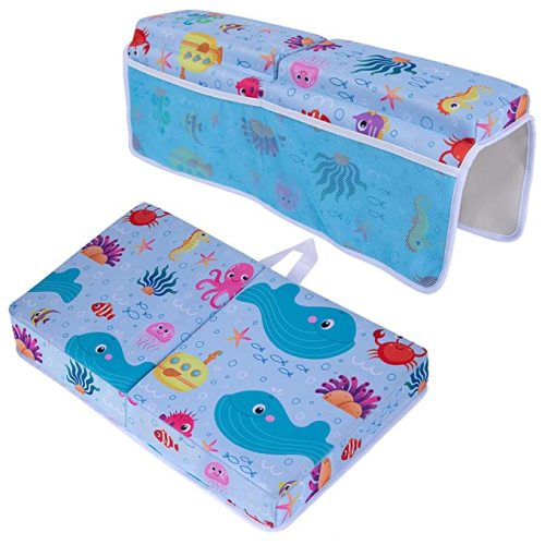 Baby Bath Kneeler and Elbow Rest Pad Set - Non Slip, Waterproof, and Padded Bath Kneeling Pad, Cute Baby Bath Mat, and Arm Rest Cushion with Storage Pockets, Easy to Clean, Foldable. by Plum Leaf