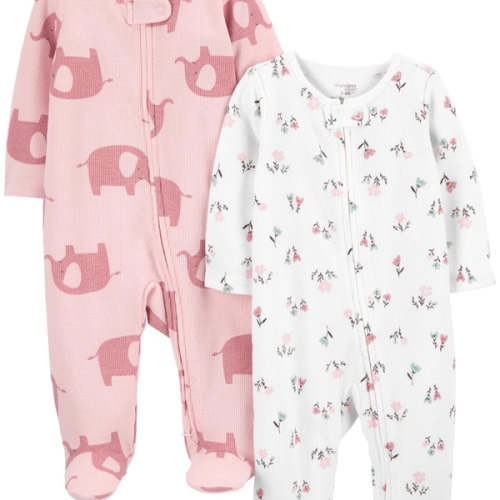 Simple Joys by Carter's Baby Girls' 2-Way Zip Thermal Footed Sleep and Play, Pack of 2