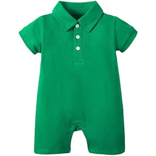 DEFAHN Baby Boy Polo Romper Short Sleeve Solid Bodysuit Jumpsuit Collared Onsies Pique Infant One-Piece Outfit