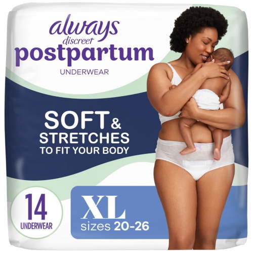 Always Discreet Postpartum and Adult Incontinence Underwear for Women, Size XL, Maximum Protection, 14 CT