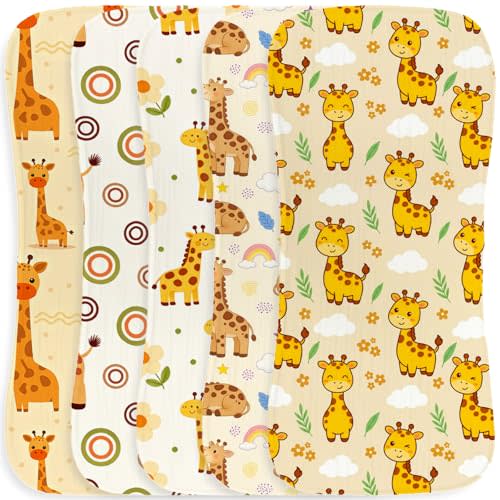 5Pcs Giraffe Baby Burp Cloths Cotton Burp Rags for Girls Boys, Giraffe Baby Shower Newborn Gift, Soft and Absorbent Baby Burping Cloths for Newborns 9.8X19.6inches