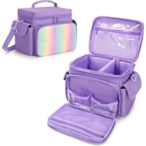Carrying Case Compatible with Tonies 2/1, Storage Bag Organizer for Audio Player Starter Set, Figures, Headphones, Charging Station, Accessories, with Shoulder Strap and Handle, Purple (Case Only)